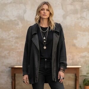 FESTI Oversized Asymmetrical Zip Ribbed Jacket Lagenlook Grunge Edgy Goth Moto 2